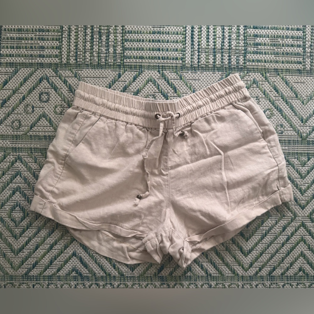 Love Tree High Waist Cream Shorts M Elastic Waist Drawstring Linen VGUC